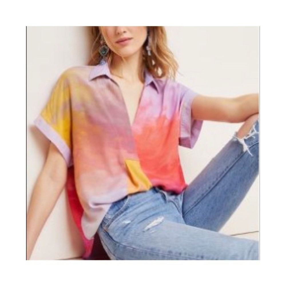 Blank‎ London V Neck Watercolor Tie Dye Boxy Blouse XS